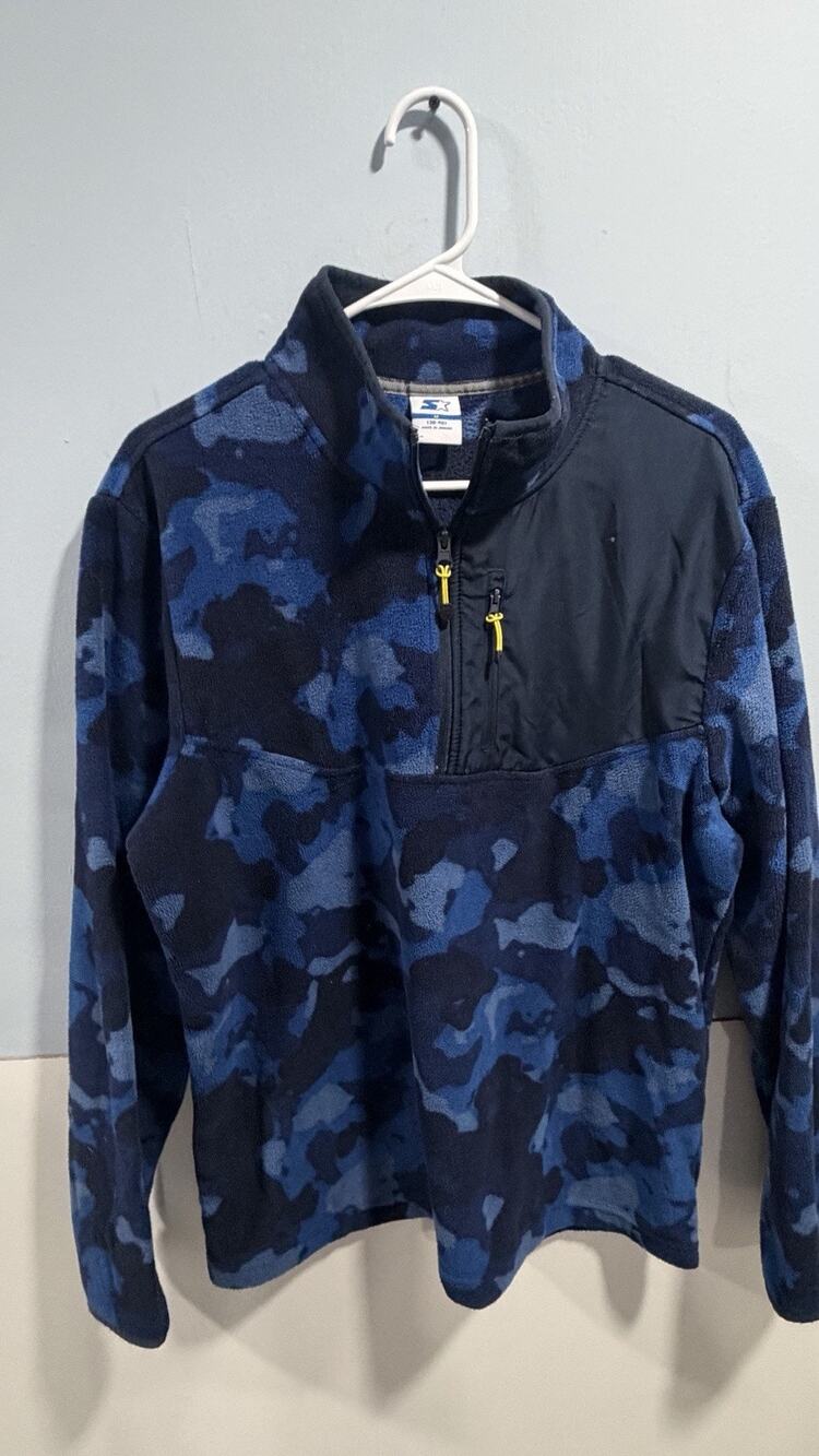 Starter Vintage Men's Quarter Zip Blue Camo Fleece Pullover Size Medium (38-40)